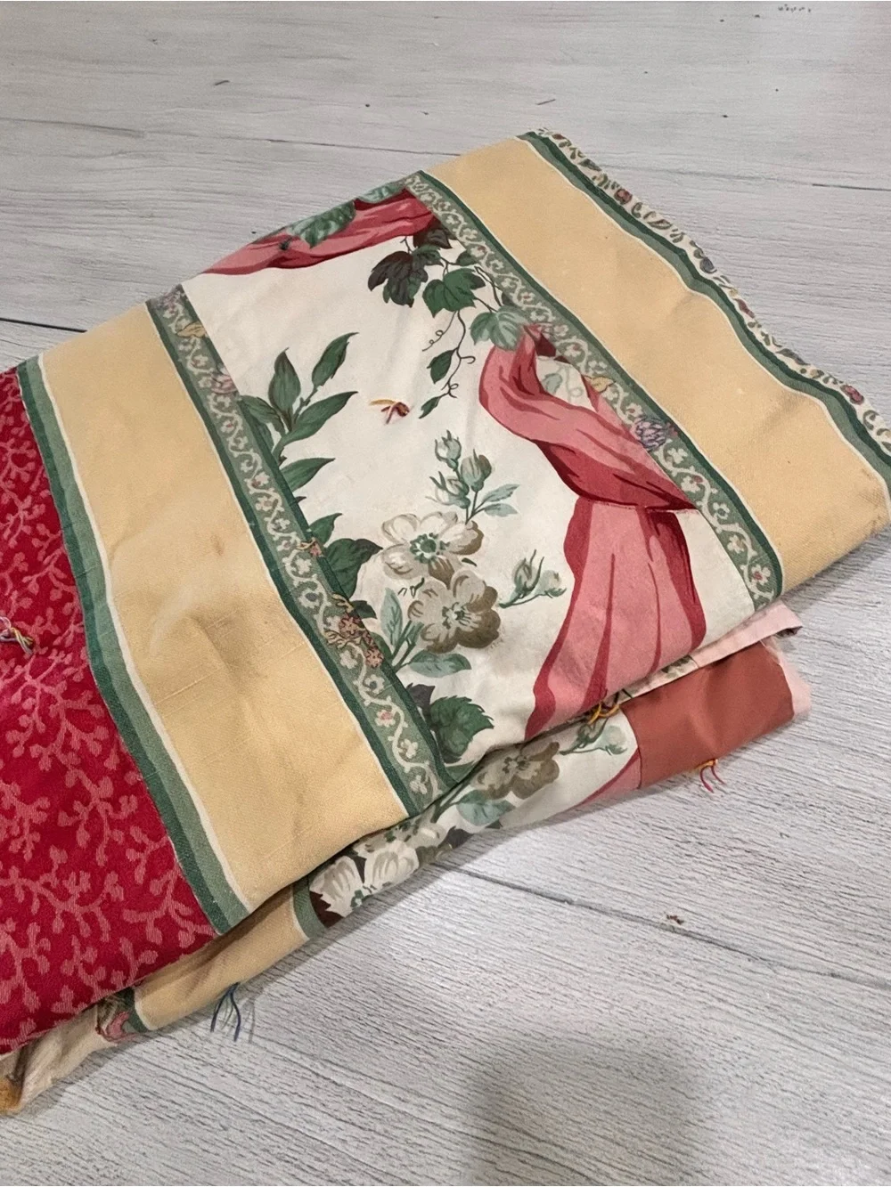 Vintage OOAK Hand Sewn Striped Thin Quilt No Batting Lightweight Shabby 60”X80”